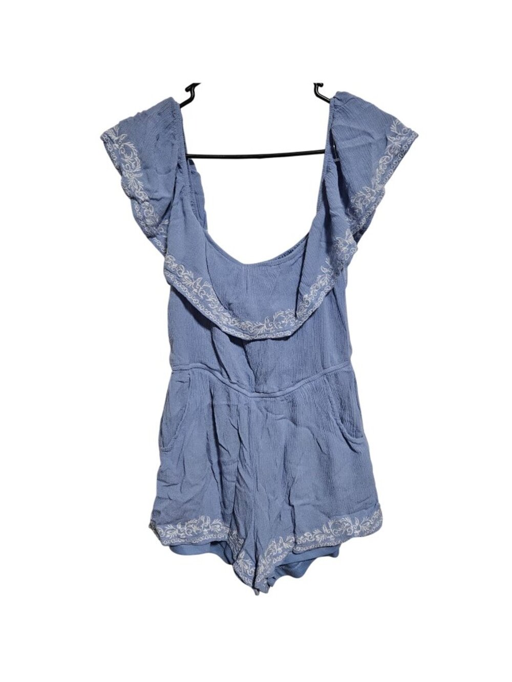 Blue Rain Romper Size Medium Blue Embroidered Ruffle Cottagecore Festival Jumper